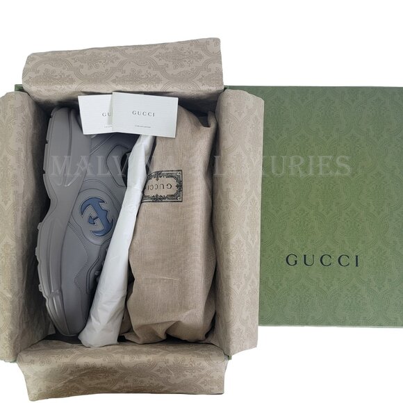 GUCCI SNEAKERS MENS RHYTON SHOES GREY INTERLOCKING LOGO LEATHER - Picture 14 of 15
